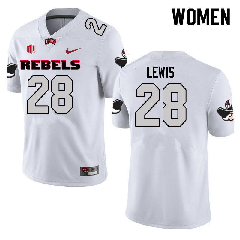 Women #28 Aaron Lewis UNLV Rebels College Football Jerseys Sale-White - Click Image to Close